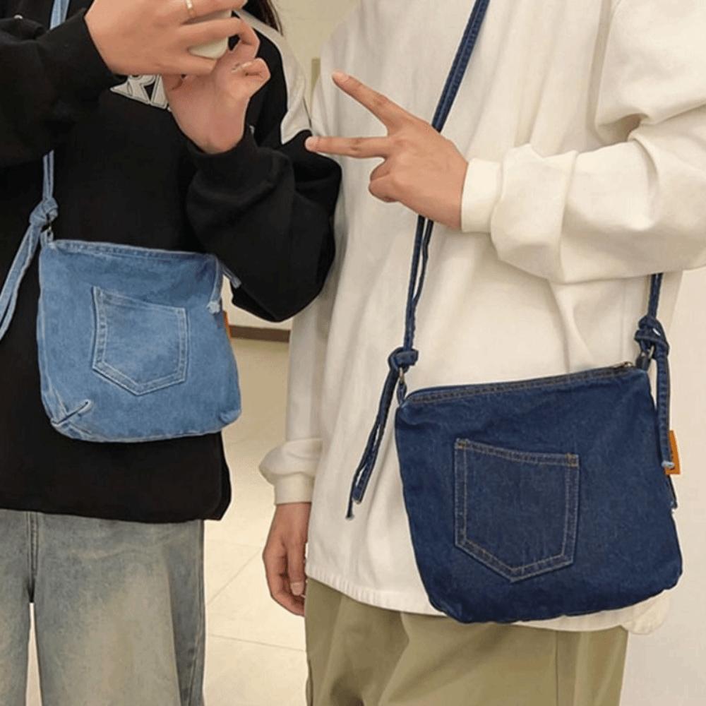 Y2K Vintage Handbag Street Style Solid Crossbody Bag Casual Denim Canvas Bag Travel