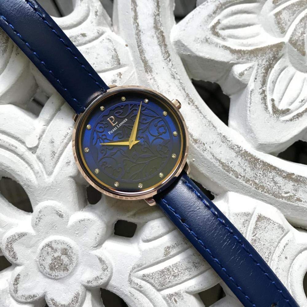 Pierre Lannier Watch Eolia Collection Leather Strap P039L966 Navy Women's [Official Import]