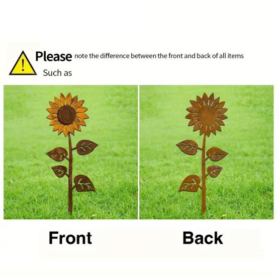 Rostige Blumenbeet-Stange Dekoration Wetterfest Innen Außen Hof Rasen Terrasse Weg Metall Blumen-Silhouette Schild Stange Ornament