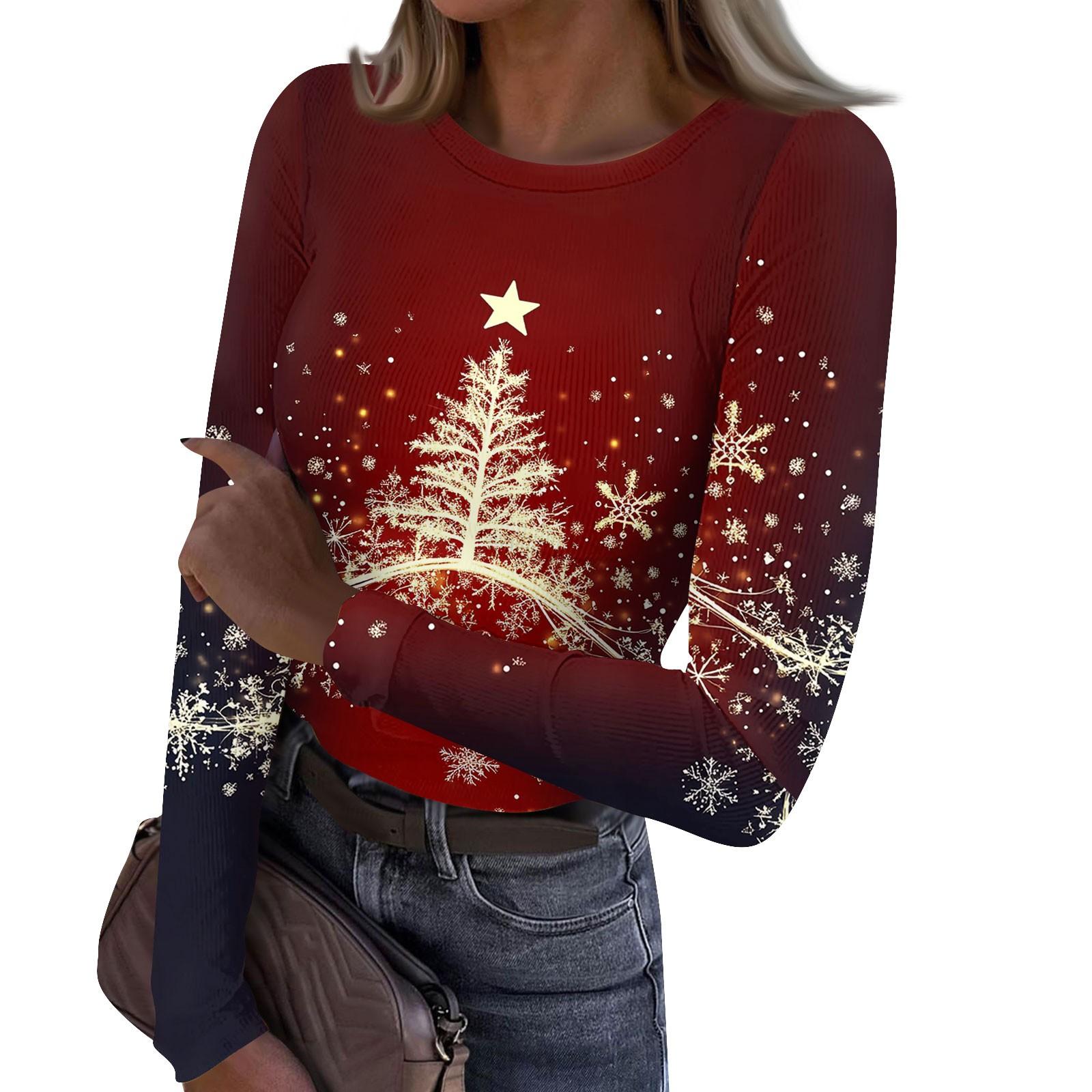 

Женская и зимняя футболка с тонким низом, модная повседневная футболка с градиентным принтом и круглым вырезом, пуловер с длинным рукавом XL винный