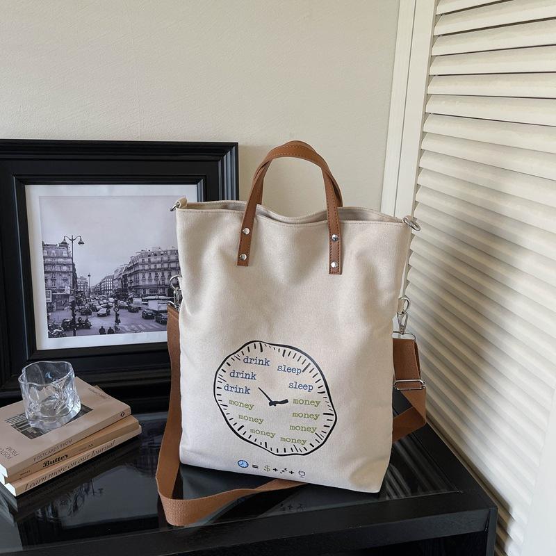 

Fashi Korean Crossbody Bag Large Capacity Canvas Shoulder Tote Bag with Stylish Letter Print Design Simple Commuting Bag