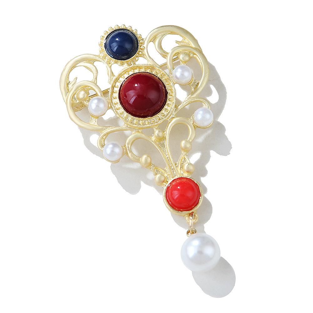 

Simple Temperament Retro Pearl Color Treasure Brooch Badge Pin Female Exquisite Ethnic Style Hypoallergenic Luxury Enamel Brooch Long-Lasting Color