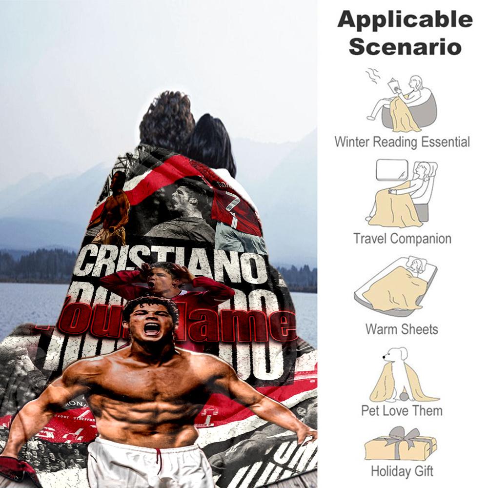 Cristiano Ronaldo 30 Customize Your Name Blanket Gift Customizable Blanket Ultra-Soft Versatile for Sofa Office Bed Nap Four Seasons Universal