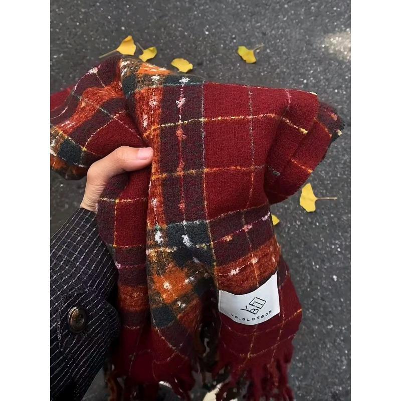 New Christmas Atmosphere Red Plaid Scarf Women's Winter Versatile Warm Thickened Student Scarf Tide