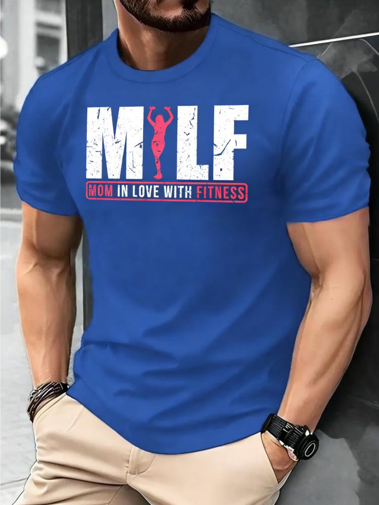 SpringSummer MILF Mom in Love with Fitness Pattern Letter Printed Cotton Tshirt Fashion Casual Short Sleeve Round Neck Tshirt
