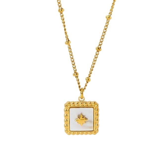 Ins Light Luxury Peach Heart White Fritillary Pendant Necklace Women's Stainless Steel Geometric Plated 11k Gold Niche Waterproof Jewelry