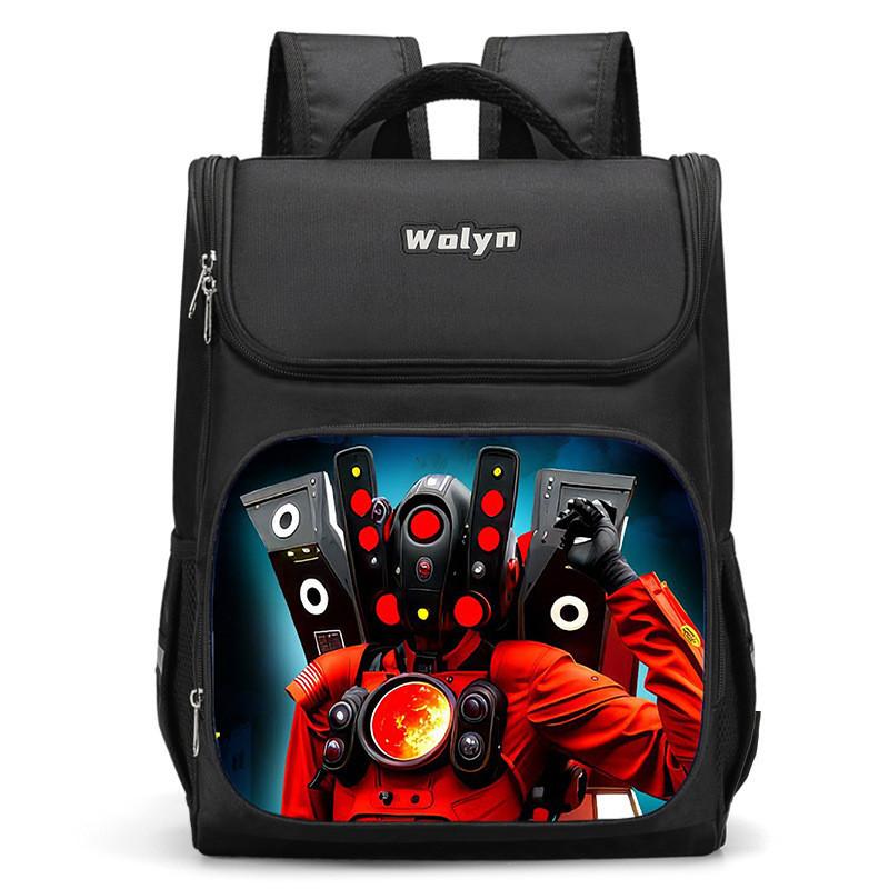 Trendy Nylon Student Backpack With Titan Monitoring Man Design For School Use