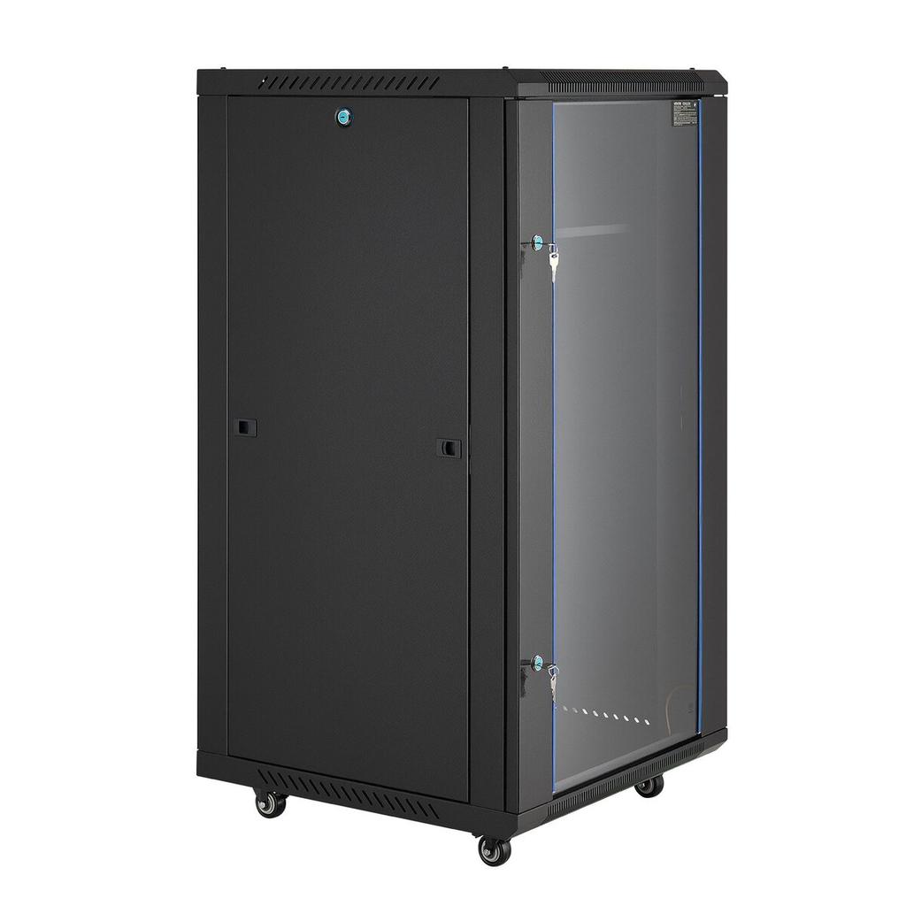 22U Network Cabinet Wall Mount, 600 mm Depth, 136 kg Max Load Capacity Server Cabinet Rack Enclosure with Locking Tempered Glass Door, Side Panels,