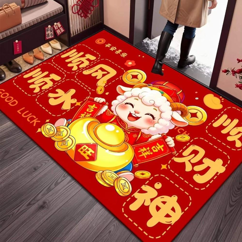 Cartoon Festive Decoration Door Mat 60*40cm Front Door Decorative Carpet New Year Red Floor Mat
