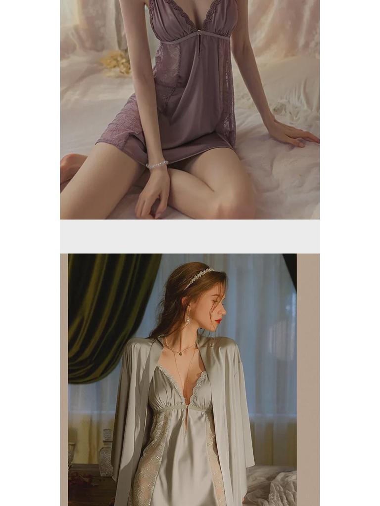 Dámská sexy noční košilka s odhalenými zády, pyžamový set s vycpávkami na prsou