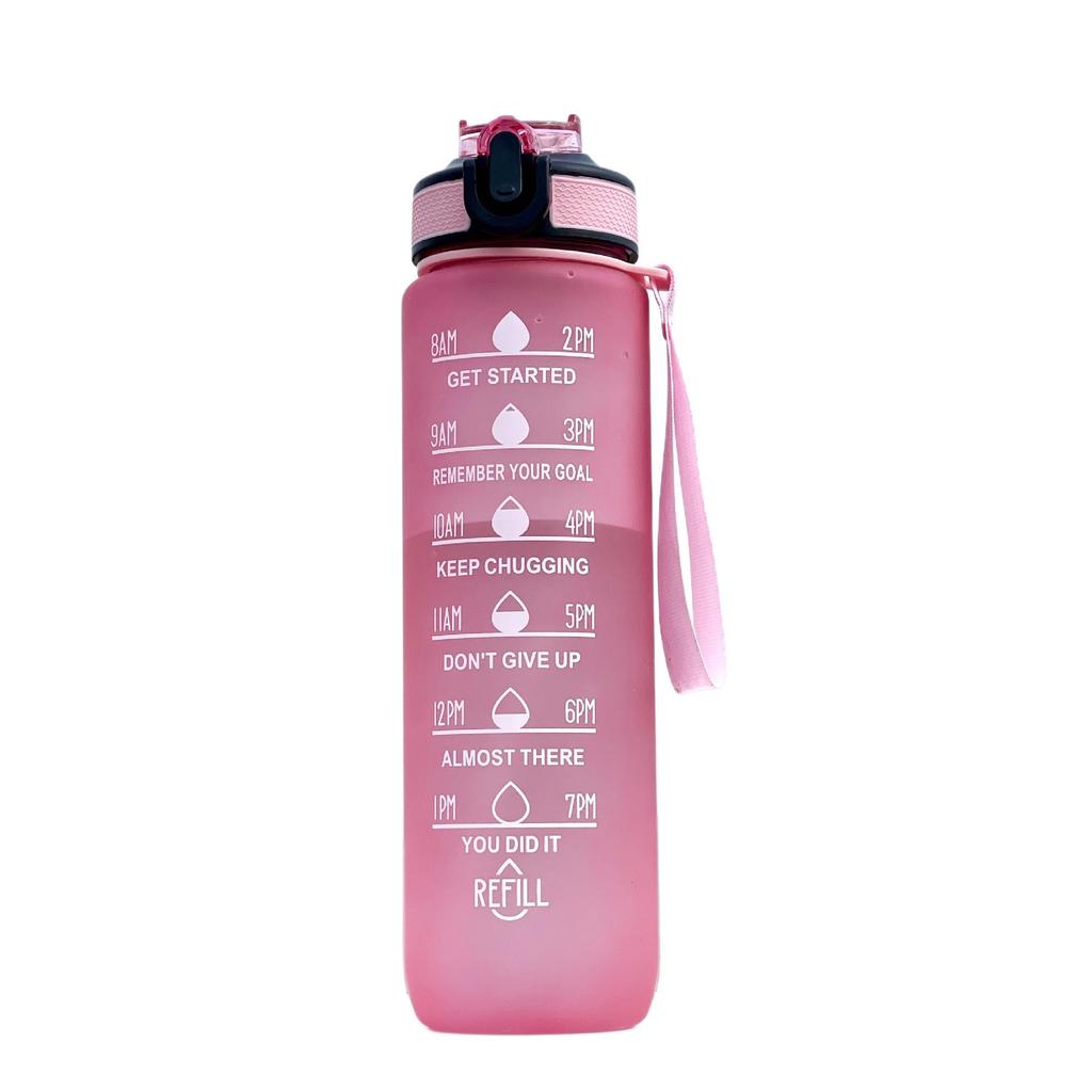 Gradient Frosted Plastic Water Bottle with Straw, 1000ml, Customizable Logo