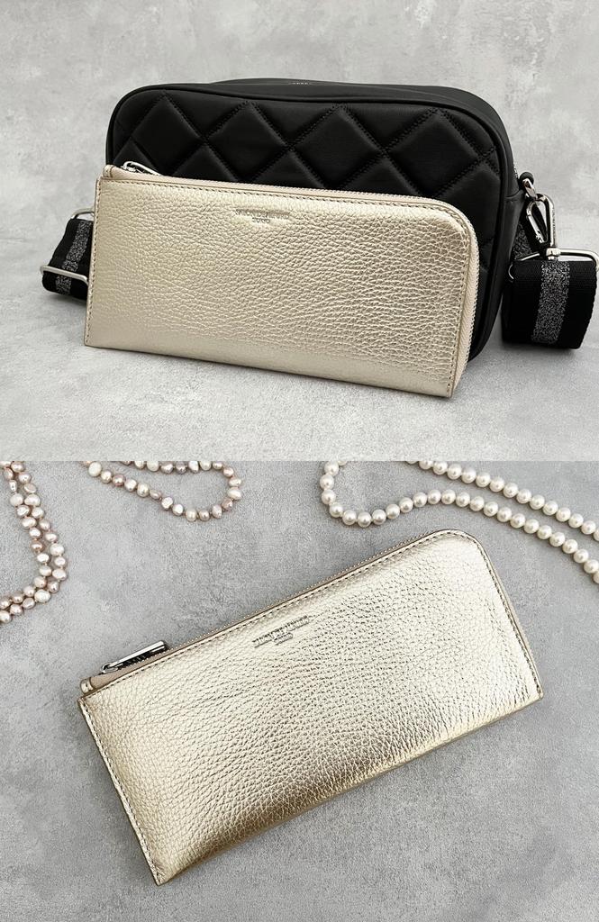 de Long Wallet Wallet Gold Wallet Long Wallet Money Luck Italian Cowhide Leather Genuine Leather Plain Stylish Thin Thin Wallet Slim Golden Champagne