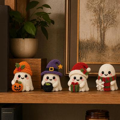 Beaded Ghost DIY Kit, Tiny 3D Beaded Festive Ghost Craft Set, Cute Ghost Bead Craft Kit for Beginners Adults Handmade Gifts