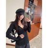 Women's 2025 Winter V-neck Knot Pleated Long Sleeve Slimming Top