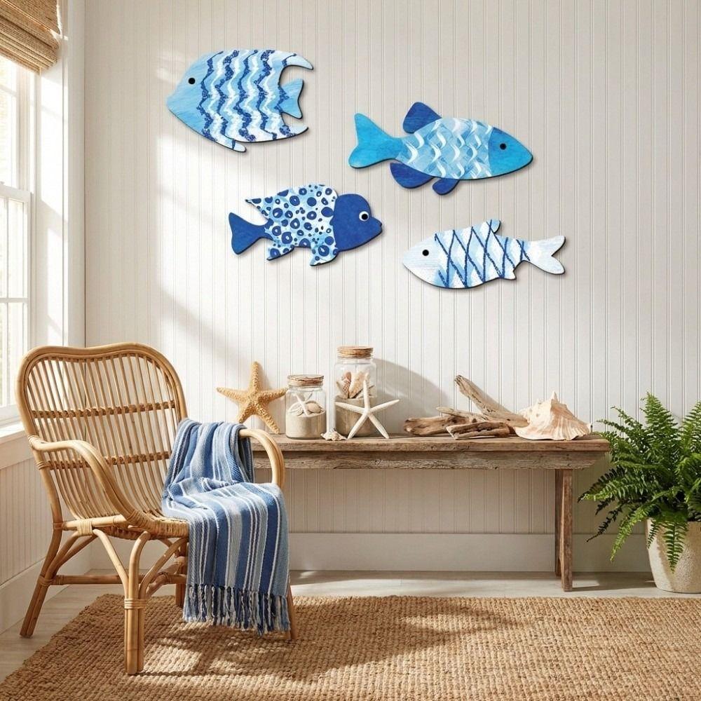 Marine Style Wooden Fish Wall Decor School of Fish Nautical Wall Art  Living Room Decor