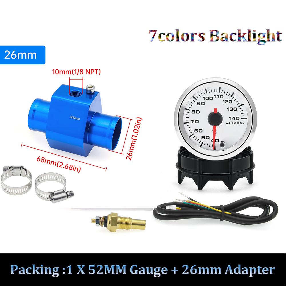 40-120℃ 52MM Wassertemperaturanzeige 12V Universeller Digitaler Auto-Wassertemperaturanzeiger mit Wassertemperatur-Adapter 26-30mm