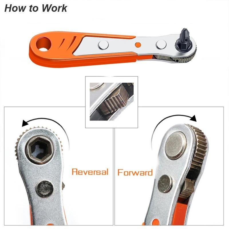 Mini Ratchet Wrench Screwdriver 1/4 Hex Adjustable Quick Release Socket Handle Repair Hand Tool for Car Repair Close Quarters