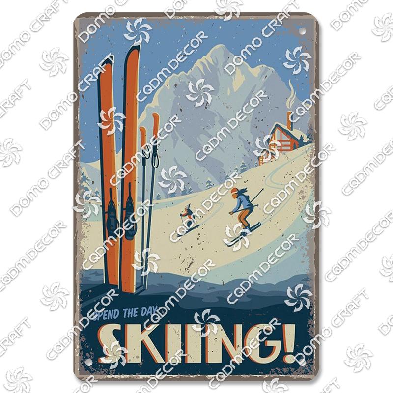 Ski Poster Metall Blechschilder Skipiste Schlitten Winter Skifahren Sport Metallplatte Vintage Wanddeko Geschäft Ski Club Wohnzimmer Zuhause