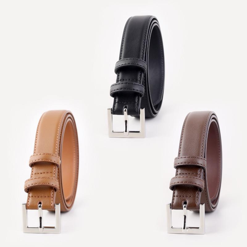 Classic Leather Belt For Women With Silver Pin Buckle And Casual Style