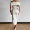 Women Dress Strapless Off Shoulder with Belt Solid Color Party Evening Dress for Office