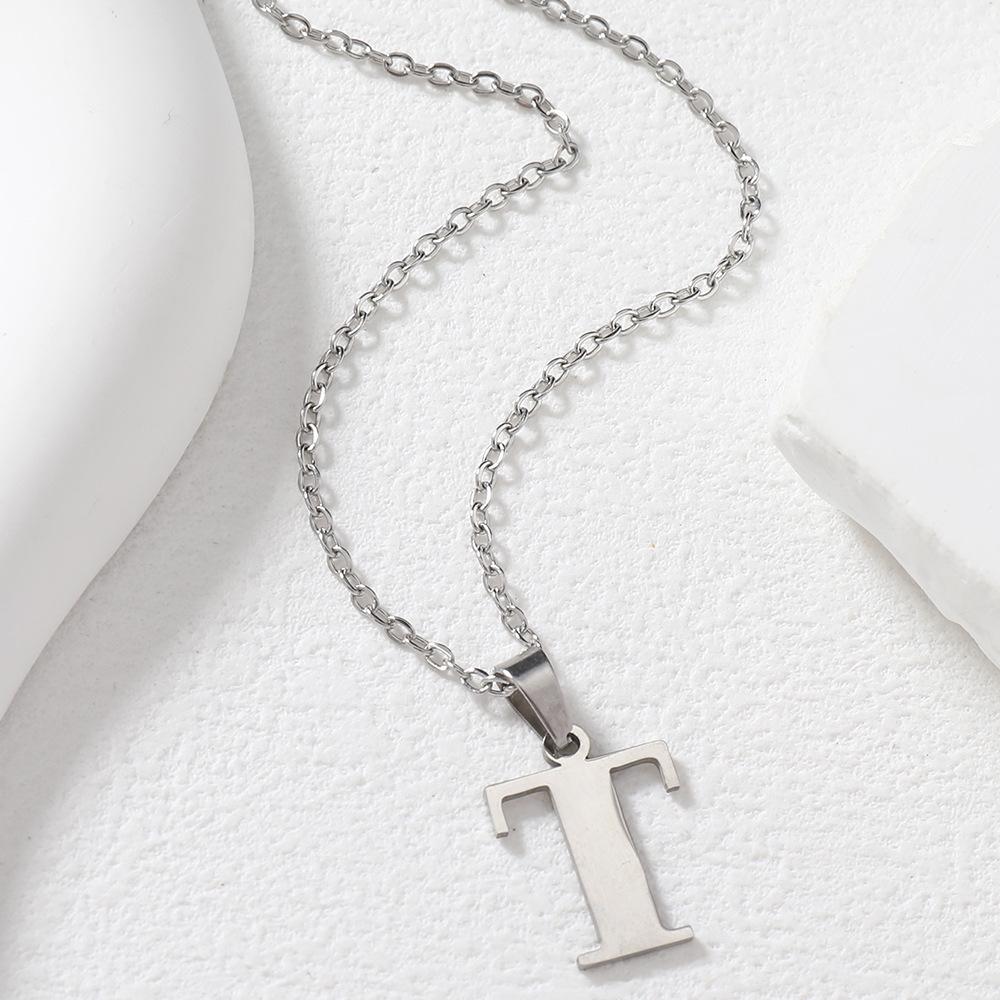 Polished Stainless Steel Alphabet Necklace - Women's Daily Wear Clavicle Chain