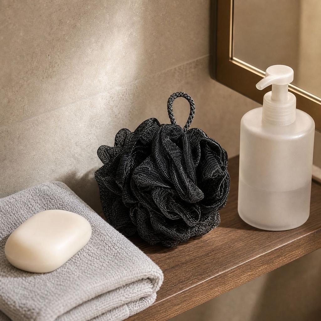 Exfoliační síťka na mytí těla Houbička do sprchy se závěsným poutkem pro peeling a čištění Pokožka Péče o pleť Koupelnový doplněk
