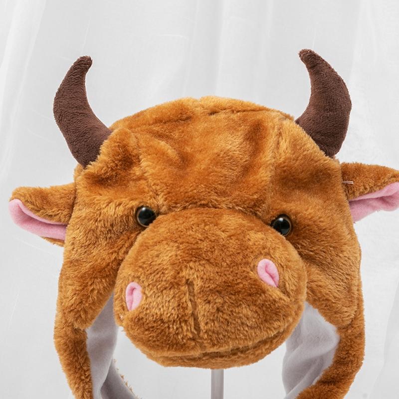 Kawaii Cow Hat Plush Cute Animal Cartoon Headgear Gift Windproof Warm Hat Dress Up Plush Halloween Cospaly Props