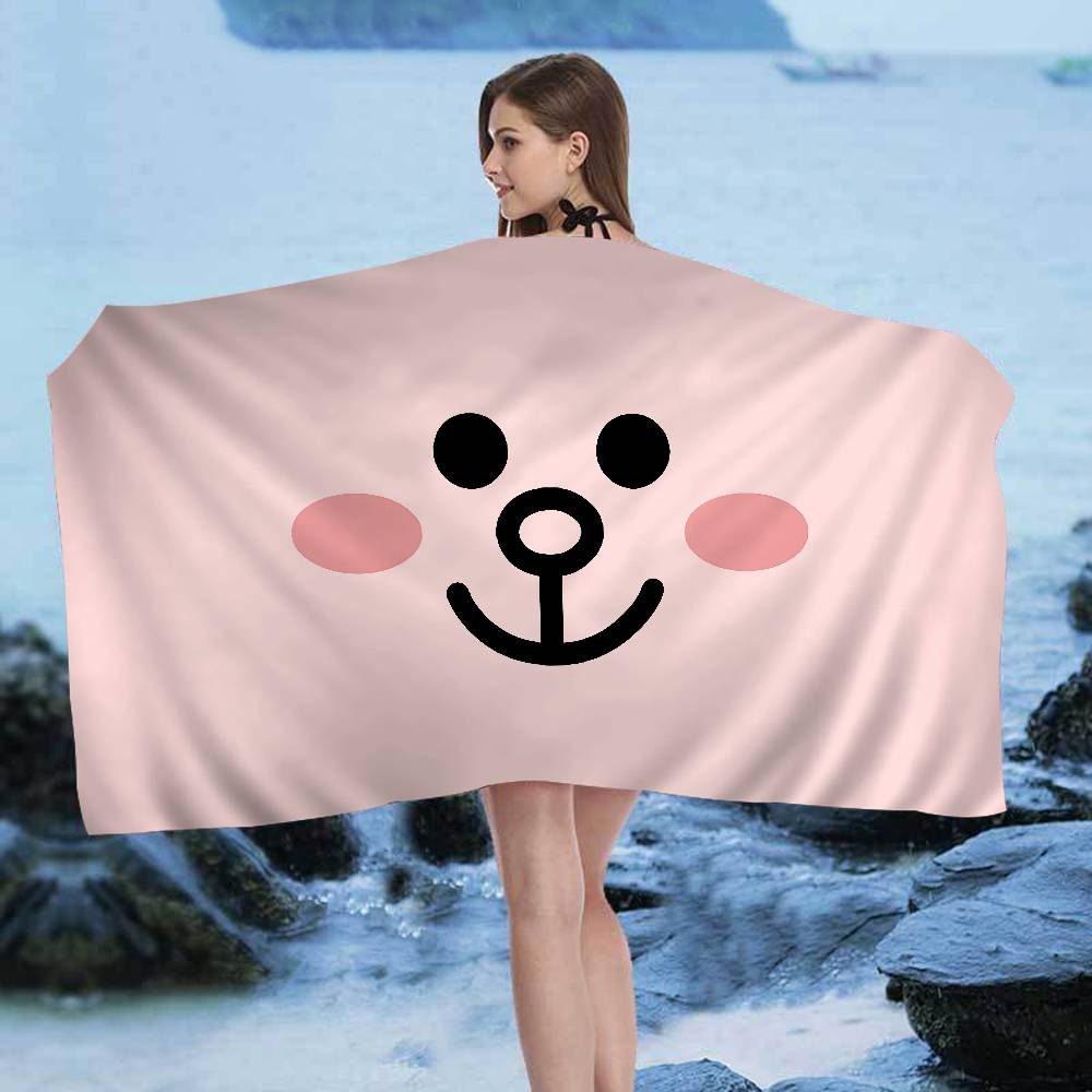 L-Lines Friends B-Brown Bear Microfiber Blanket Quick Drying Beach Towels Oversized Printing Super Absorbent Pool Towel Blanket