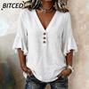 Women's Fashion Casual Solid Color Print Short Sleeve V Neck Blouses & Shirts