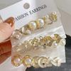 New ins bow fishtail pearl moon stud earrings with diamonds fashion temperament geometric earrings set