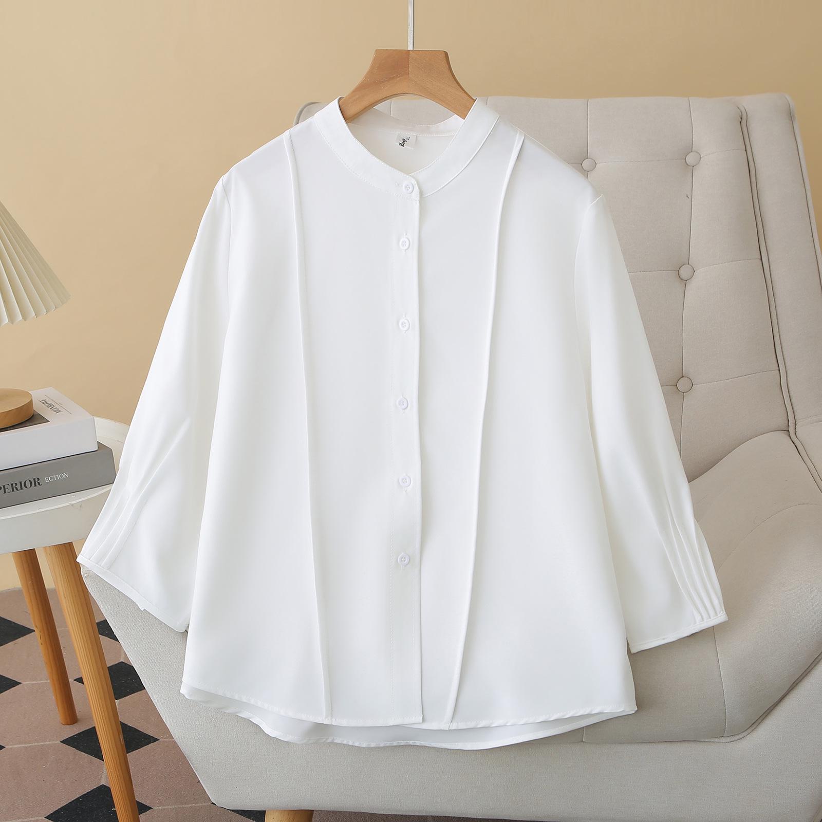 Spring/Summer 2026 Plus Size Pleated Seven-Sleeve Cardigan with Stand Collar for Women 3XL