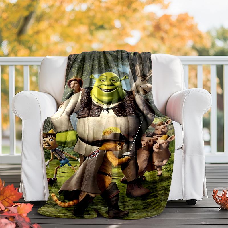 Přehoz s potiskem Shrek - Ideální na pohovku, postel, cestování a venkovní použití | Lze prát v pračce, útulný a odolný.