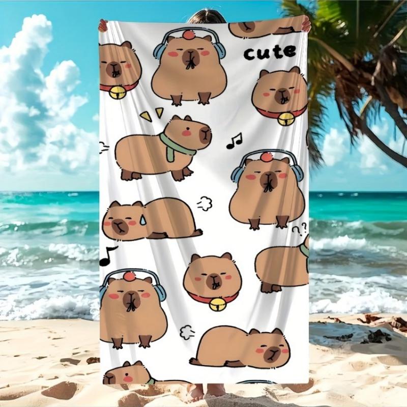 

A Cute Capybara Cartoon Printed Beach Towel, Soft And Absorbent, Lightweight, Suitable for Hand Or Machine Washing, Perfect for W30*H60(CM)