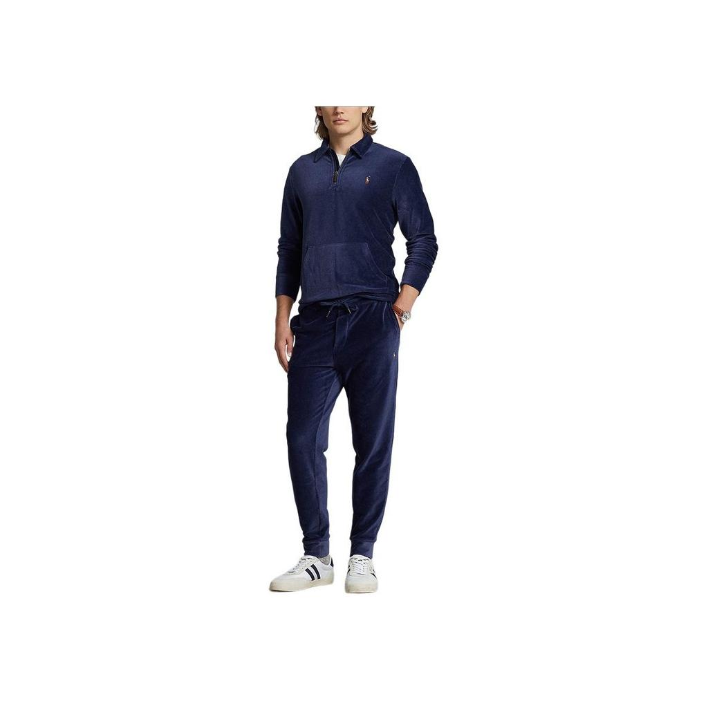 Polo Ralph Lauren Einfarbiges Logo Besticktes Polokragen Langarm Sweatshirt Herren Sweatshirt Marineblau MNPOKNI16822848-410