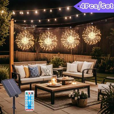 Guirnaldas de Luces LED Solares de Fuegos Artificiales - Atmósfera Estrellada de Diente de León Resistente a la Intemperie para Camping y Toldos