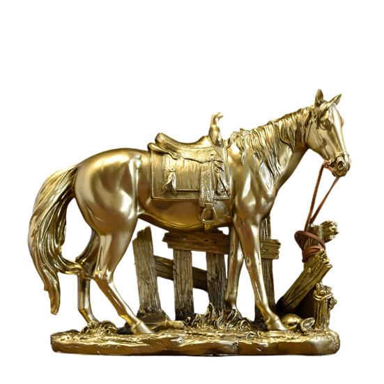 Horse Resin Figurine, Rustic Fence & Galloping Pony Statue Sculpture, Luxury Home Decor for Living Room TV Stand Entryway Wine Cabinet, Unique