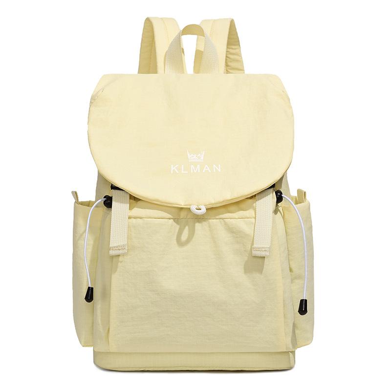 Solid Black Flap Backpack with Drawstring Closure Side Pockets Adjustable Straps Casual Travel Daypack
