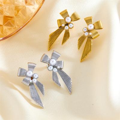 French Stainless Steel Stud Earrings, Women's Butterfly Pearl Earrings Niche