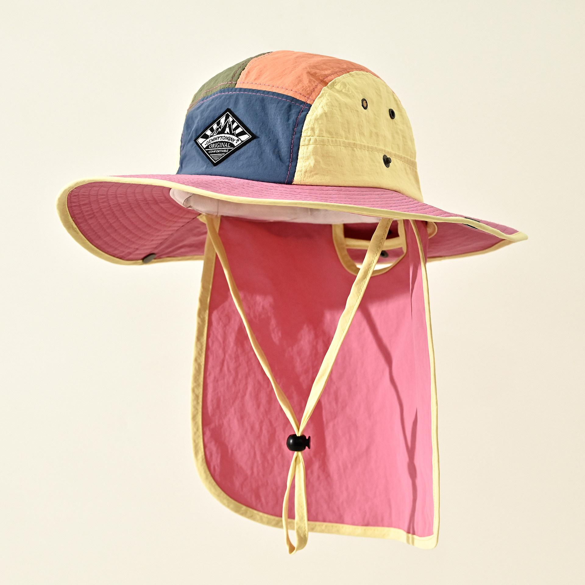 Color Block Shawl Sun Bucket Cap Men Women Outdoor UV Protection Sun Hat Summer Sun Neck Protection Waterproof Bucket Hat 56-59cm