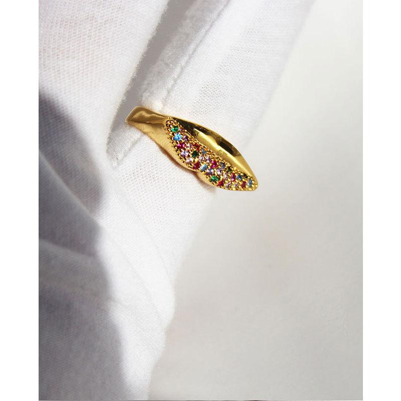 Niche Design Sense Color Zircon Lip Ring Women'S Three-Dimensional Abstract Sexy Lip Adjustable Ring 24