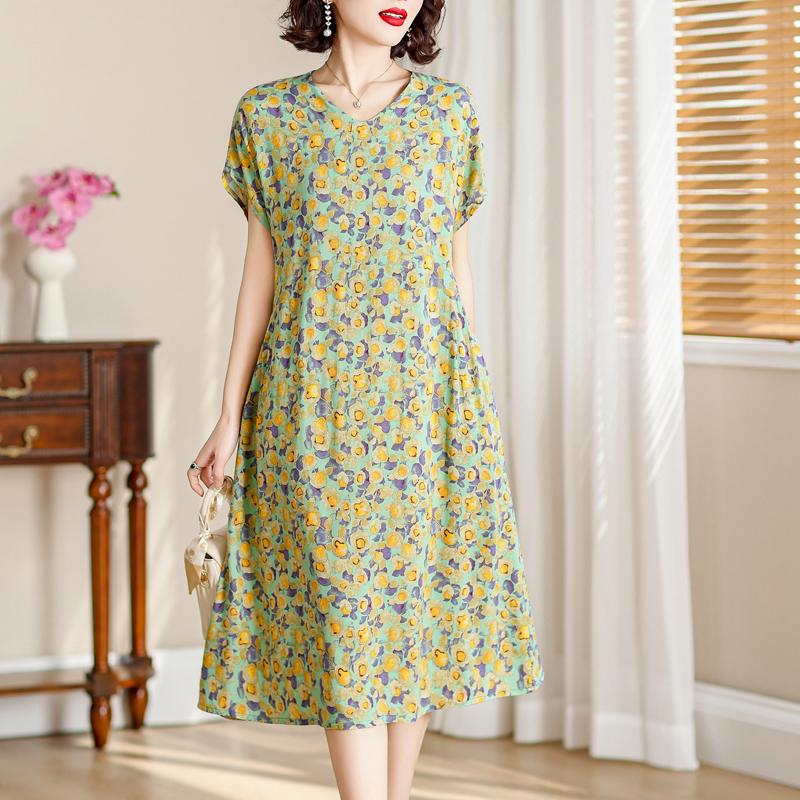 Vintage Long Dresses for Women Short Sleeve Elegant Plus Size Dress Loose Summer Clothes