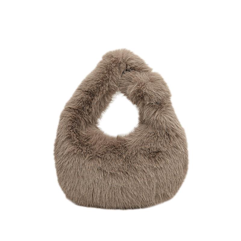 Женская минималистичная пушистая сумка на плечо Осень/Зима 2025 - Универсальная однотонная сумка 30x12x18 cm коричневый
