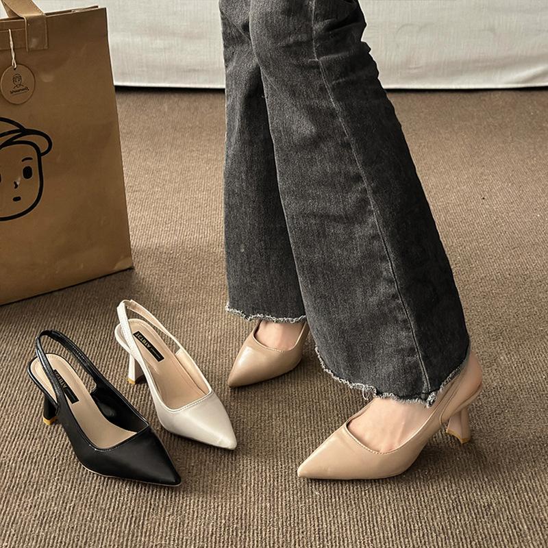 Retro bag head sandals spring and summer new temperament pointed head single shoes women's professional work single shoes