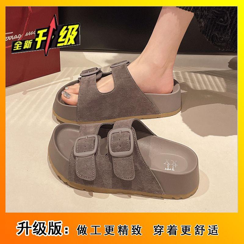 Platform sole retro beach vacation sandals 2025 summer new wear fashion versatile one-word drag boken slippers women