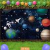 2D Flat Outer Space Banner Kids Space Adventure with Astronaut, Rocket & Solar System Backdrop