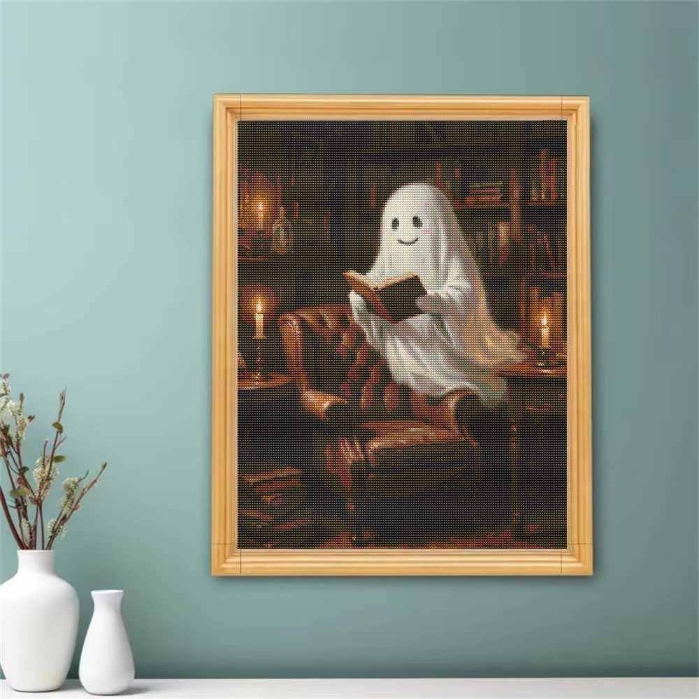 DIY Diamond Painting Kit Spooky Ghost Reading Book 5D Full Drill Canvas Art Creative Craft Gift for Girls and Adults