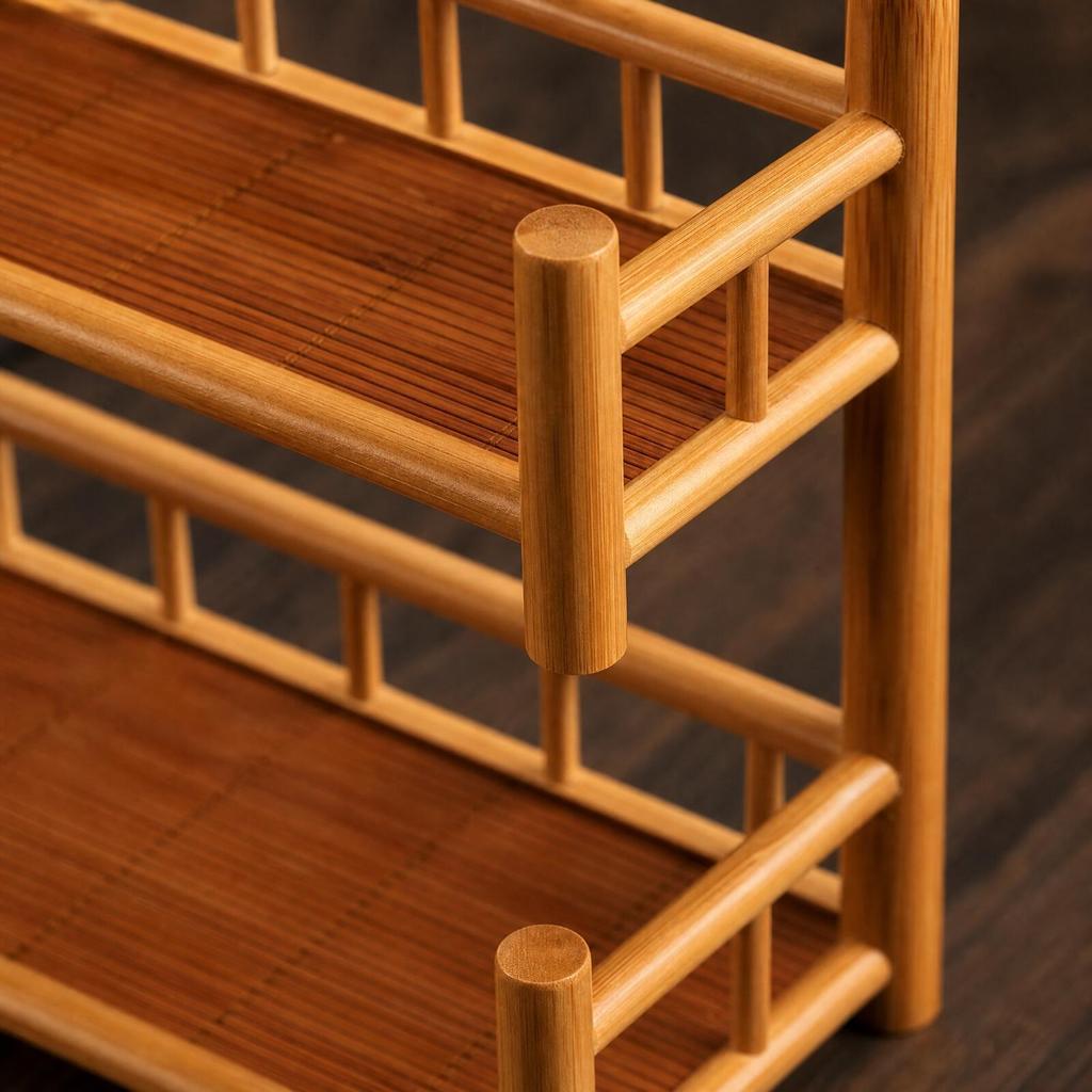 Bamboo Tea Cup Rack Tiered Teapot Display Stand Wooden Set