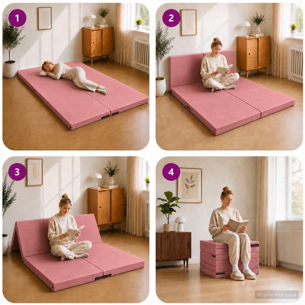 Folding Sofa Bed 140 x 67 x 45 cm Pink