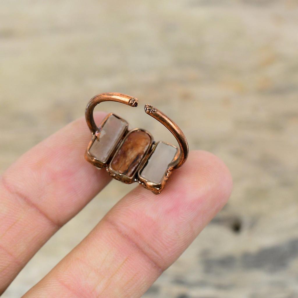 Carnelian Rough Ring Electroformed Copper Ring Adjustable Ring Tourmaline Rough Ring Handmade Copper Jewelry Gift For Mom Gemstone Jewelry