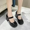 French Maryse Women'S Shoes  Autumn New Waterproof Platform Patent Leather High Heels Vintage Round Head Coarse Heel Single